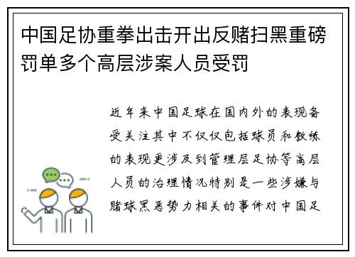 中国足协重拳出击开出反赌扫黑重磅罚单多个高层涉案人员受罚 中国足协重拳出击开出反赌扫黑重磅罚单多个高层涉案人员受罚