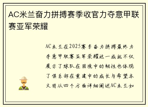 AC米兰奋力拼搏赛季收官力夺意甲联赛亚军荣耀